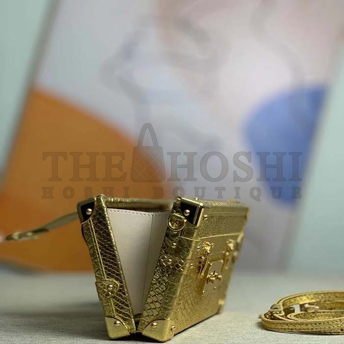 L0vis Vvtt0n LV Women Petite Malle Handbag Metallise Golden Hour Brilliant Alligator Leather Master Quality