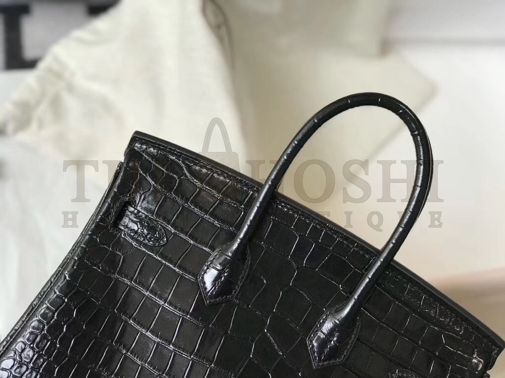 H**me5 Birkin 25cm Bag In Black Embossed Crocodile Leather Master Quality