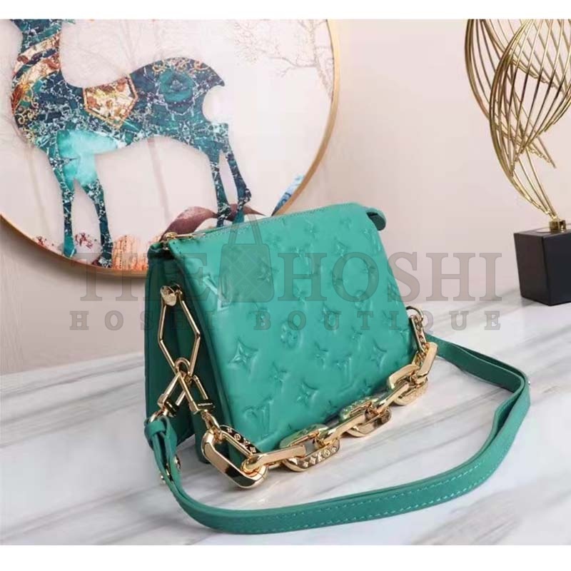 L0vis Vvtt0n LV Women Coussin BB Handbag Emerald Monogram Embossed Puffy Lambskin Master Quality