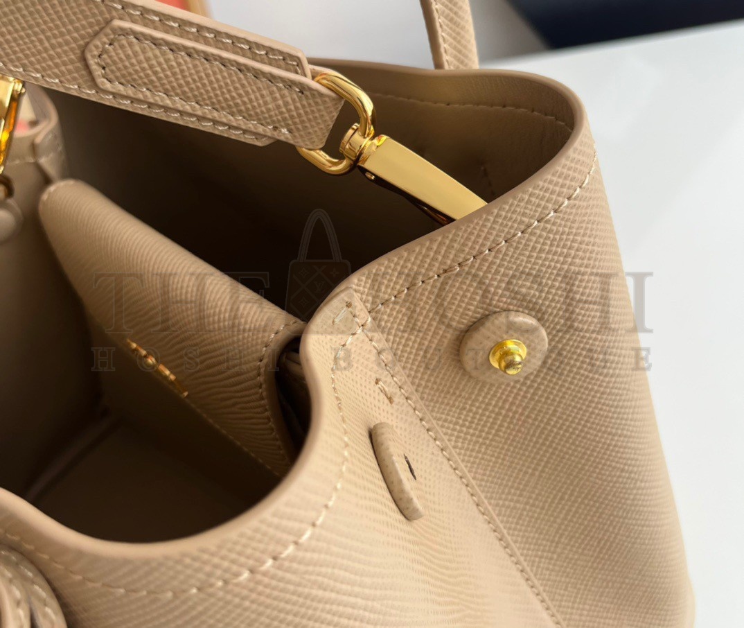 Pra*a Double Mini Bag In Beige Saffiano Leather Master Quality