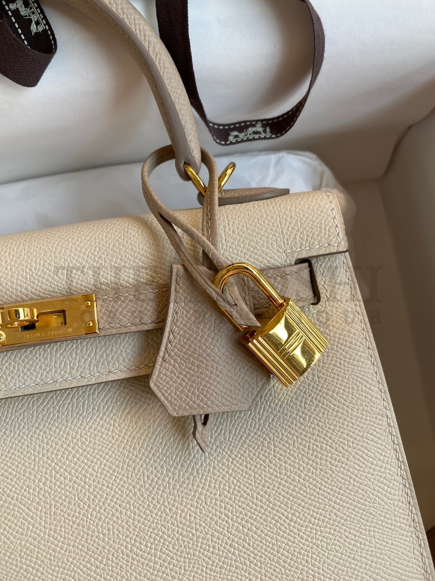 H**me5 Kelly Sellier 25 Bicolor Bag in Craie and Trench Epsom Calfskin Master Quality