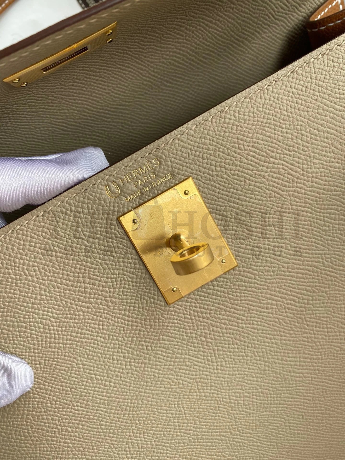 H**me5 Kelly Sellier 28 Bicolor Bag in Trench and Gold Epsom Calfskin Master Quality