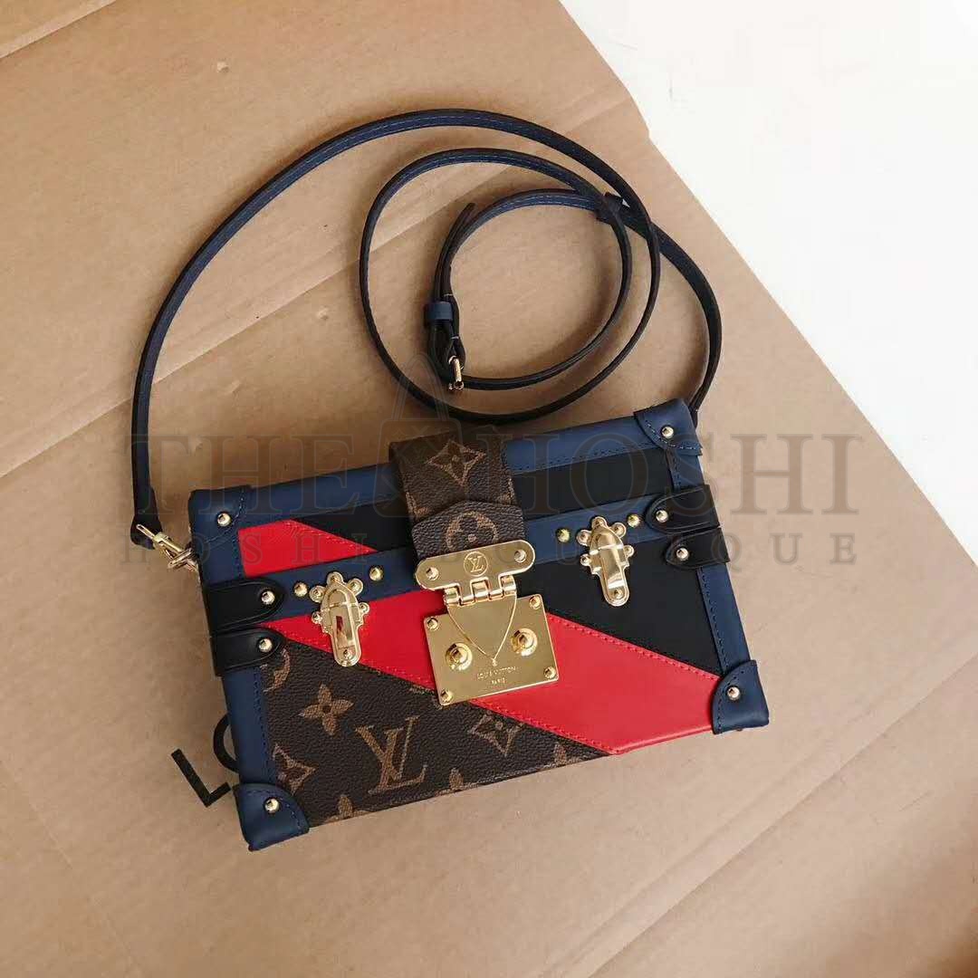 L0vis Vvtt0n LV Women Petite Malle Handbag in Calf Leather and Monogram Coated Canvas Master Quality