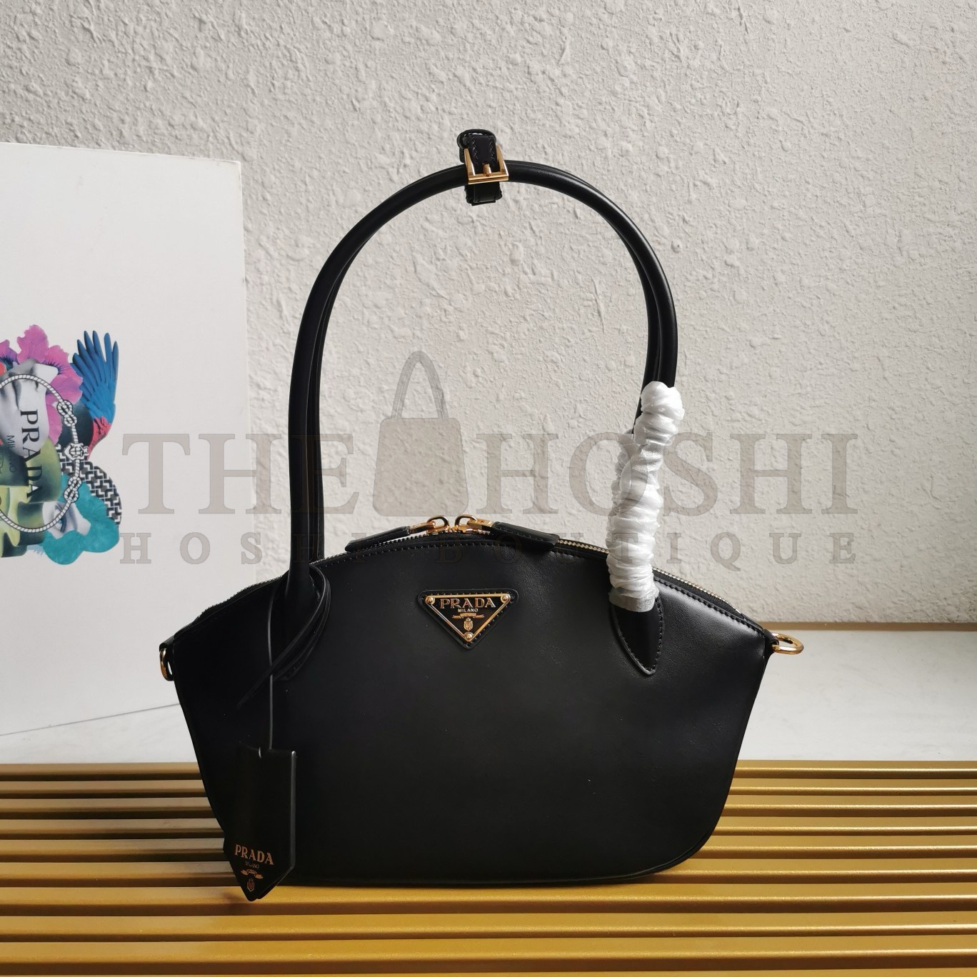Pra*a Shoulder Bag with Double Zipper in Black Calfskin Master Quality