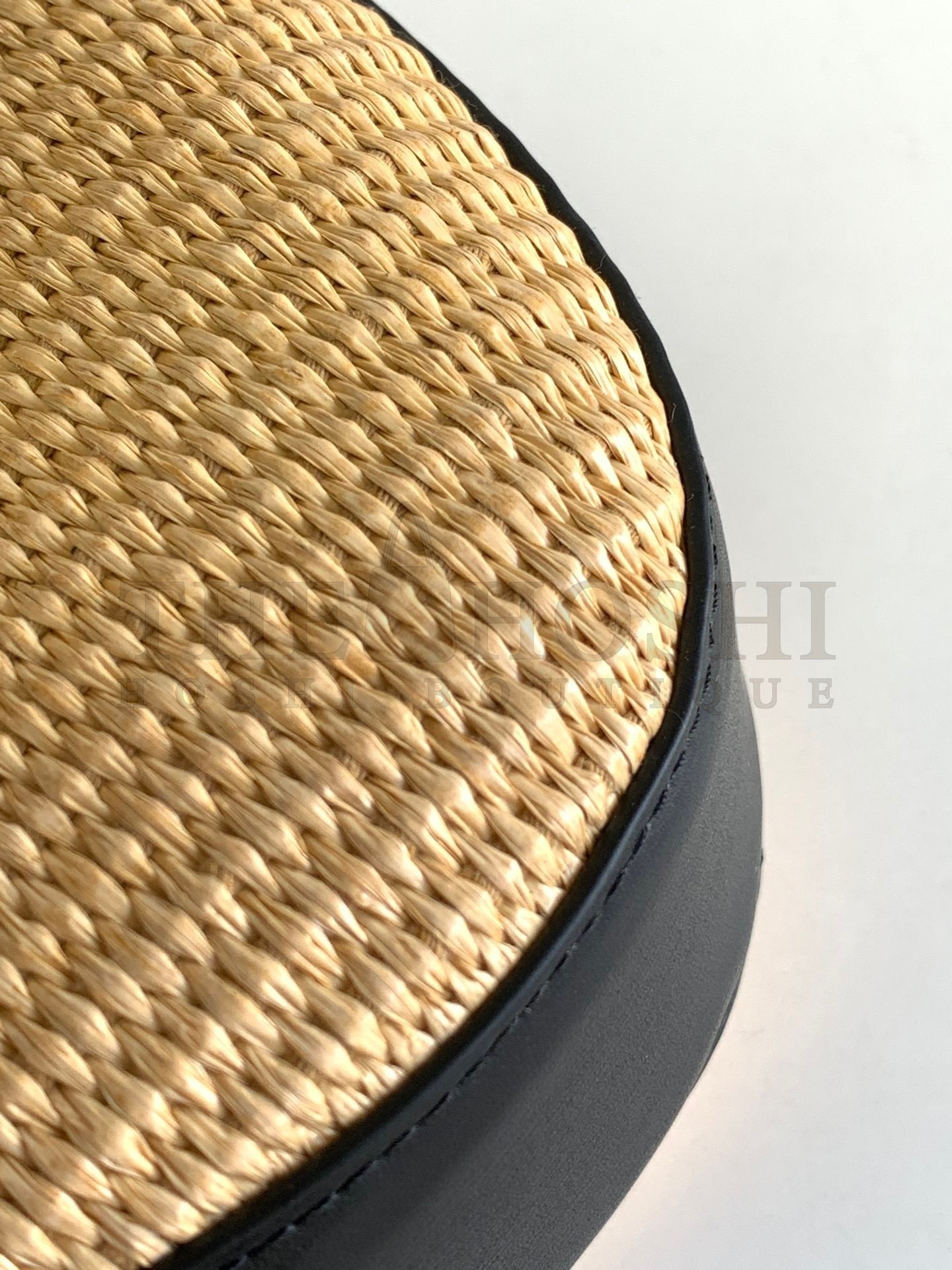 Pra*a Shoulder Bag in Woven Straw and Black Leather Master Quality