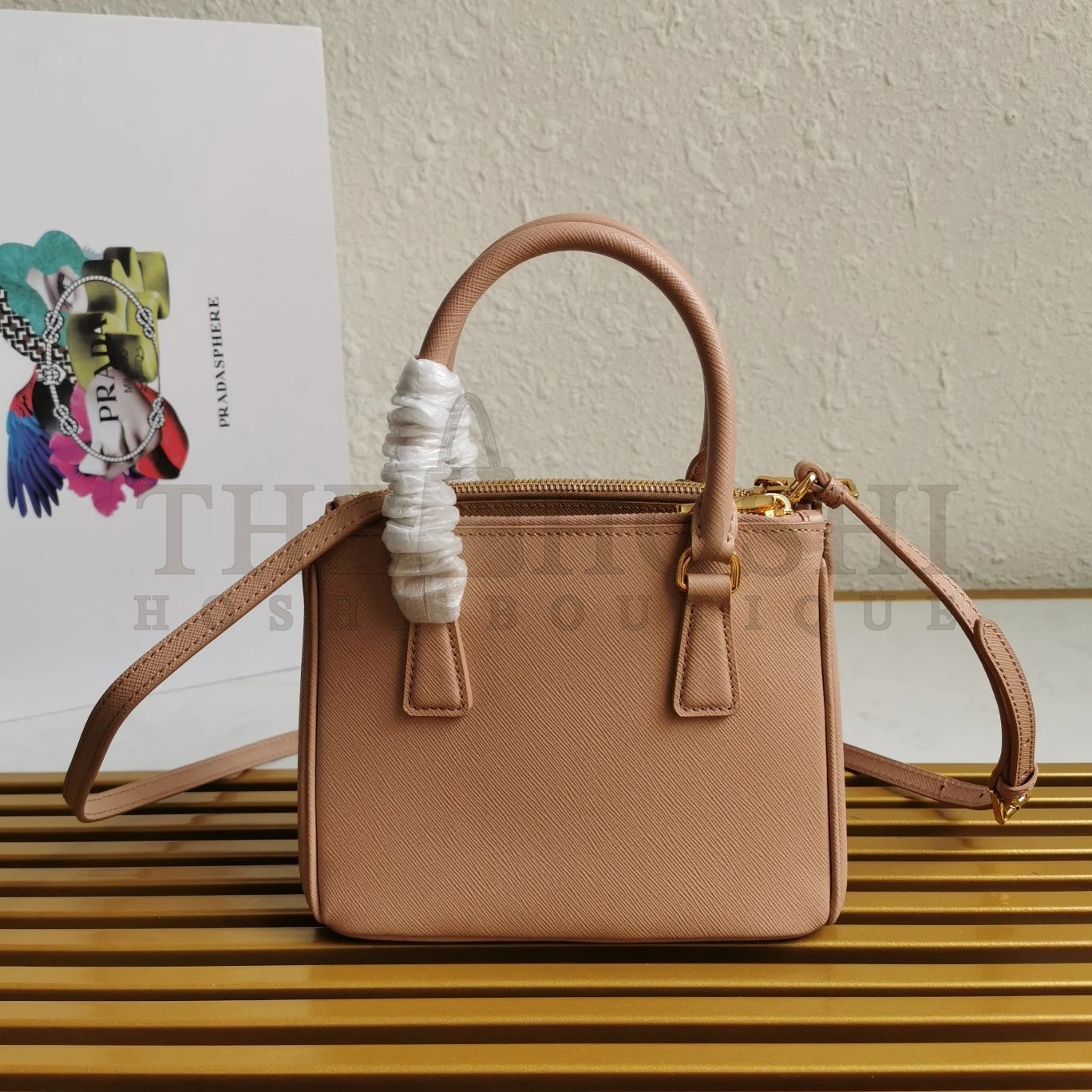 Pra*a Mini Galleria Bag In Powder Pink Saffiano Leather Master Quality