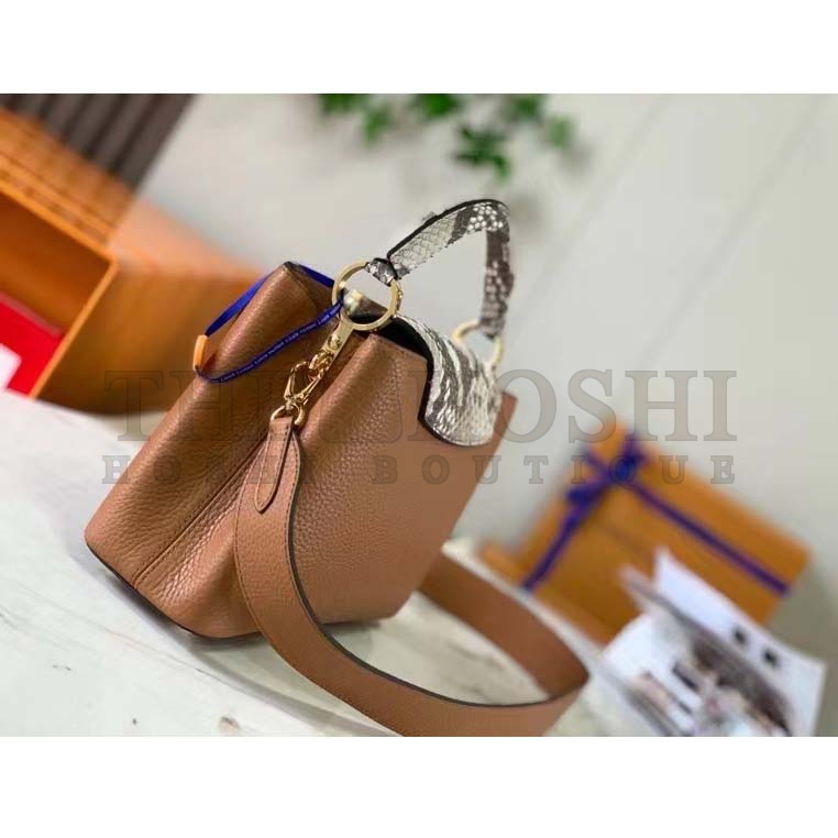 L0vis Vvtt0n LV Women Capucines Mini Handbag Brown Taurillon Python Leather Master Quality