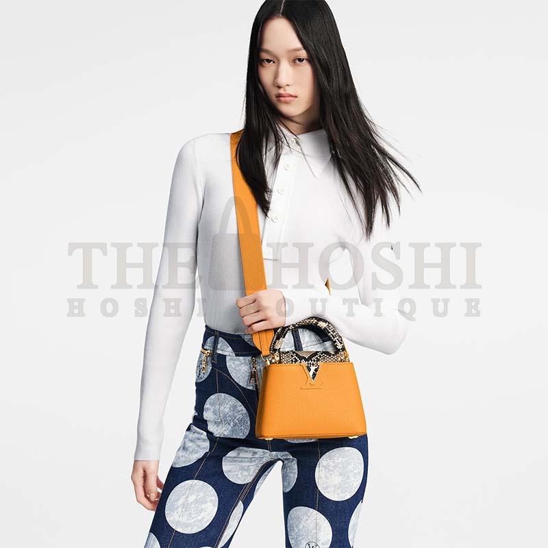 L0vis Vvtt0n LV Women Capucines Mini Handbag Golden Yellow Taurillon Python Leather Master Quality