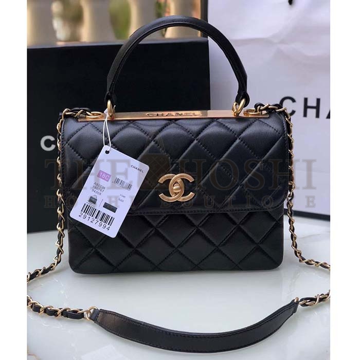 Ch**el Women CC Flap Bag Top Handle Lambskin Gold-Tone Metal Black Master Quality