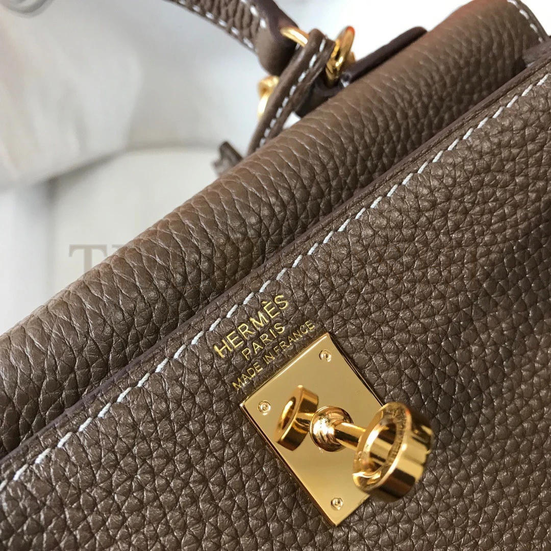 H**me5 Kelly 20cm Bag In Taupe Clemence Leather GHW Master Quality