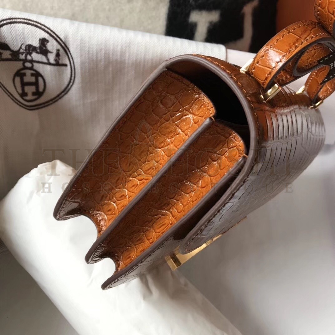 H**me5 Constance 18cm Bag In Brown Embossed Crocodile Master Quality