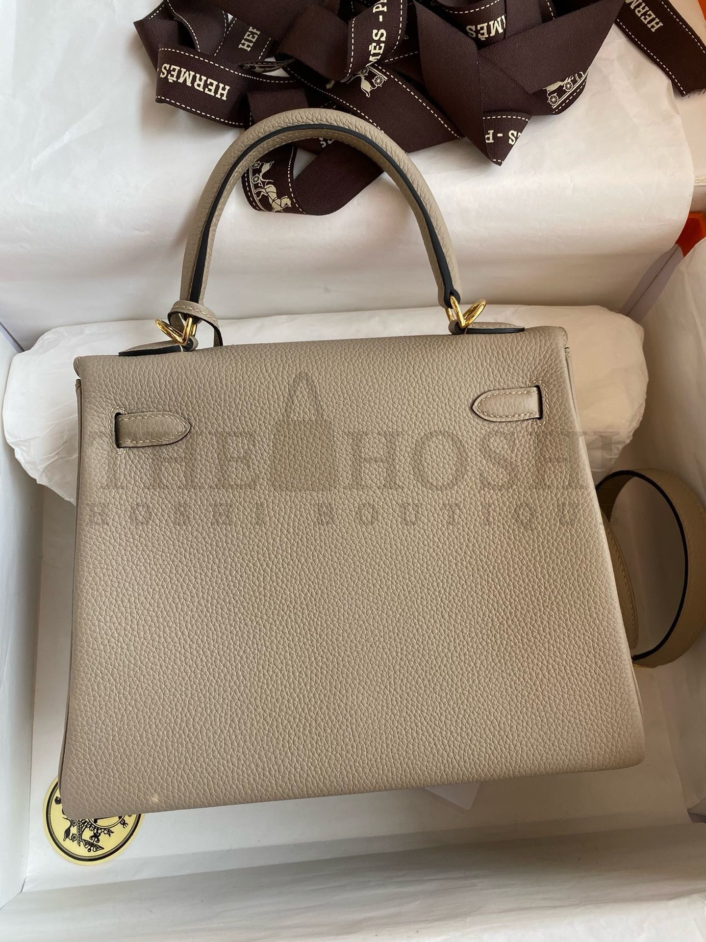 H**me5 Kelly Retourne 25 Handmade Bag In Gris Tourterelle Clemence Leather Master Quality