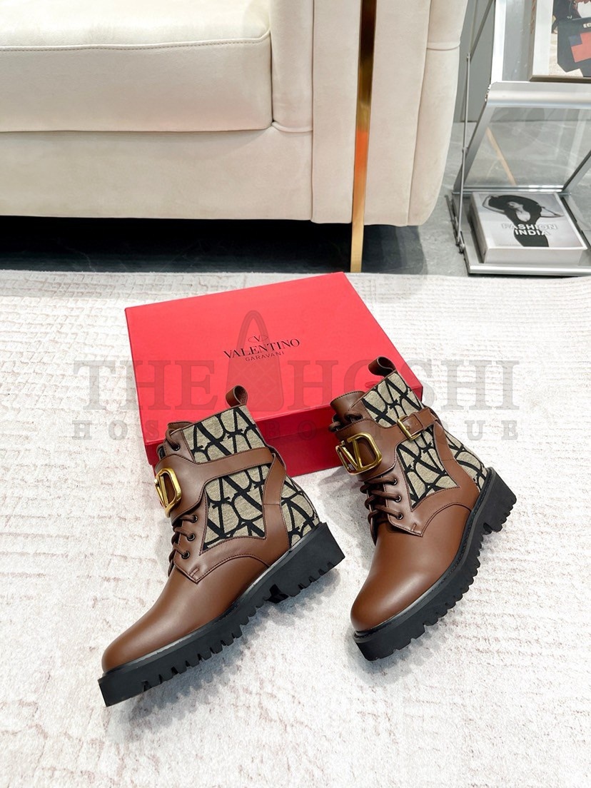 Va1e*ntin0 Vlogo Signature Combat Boots in Black Toile Iconographe Master Quality