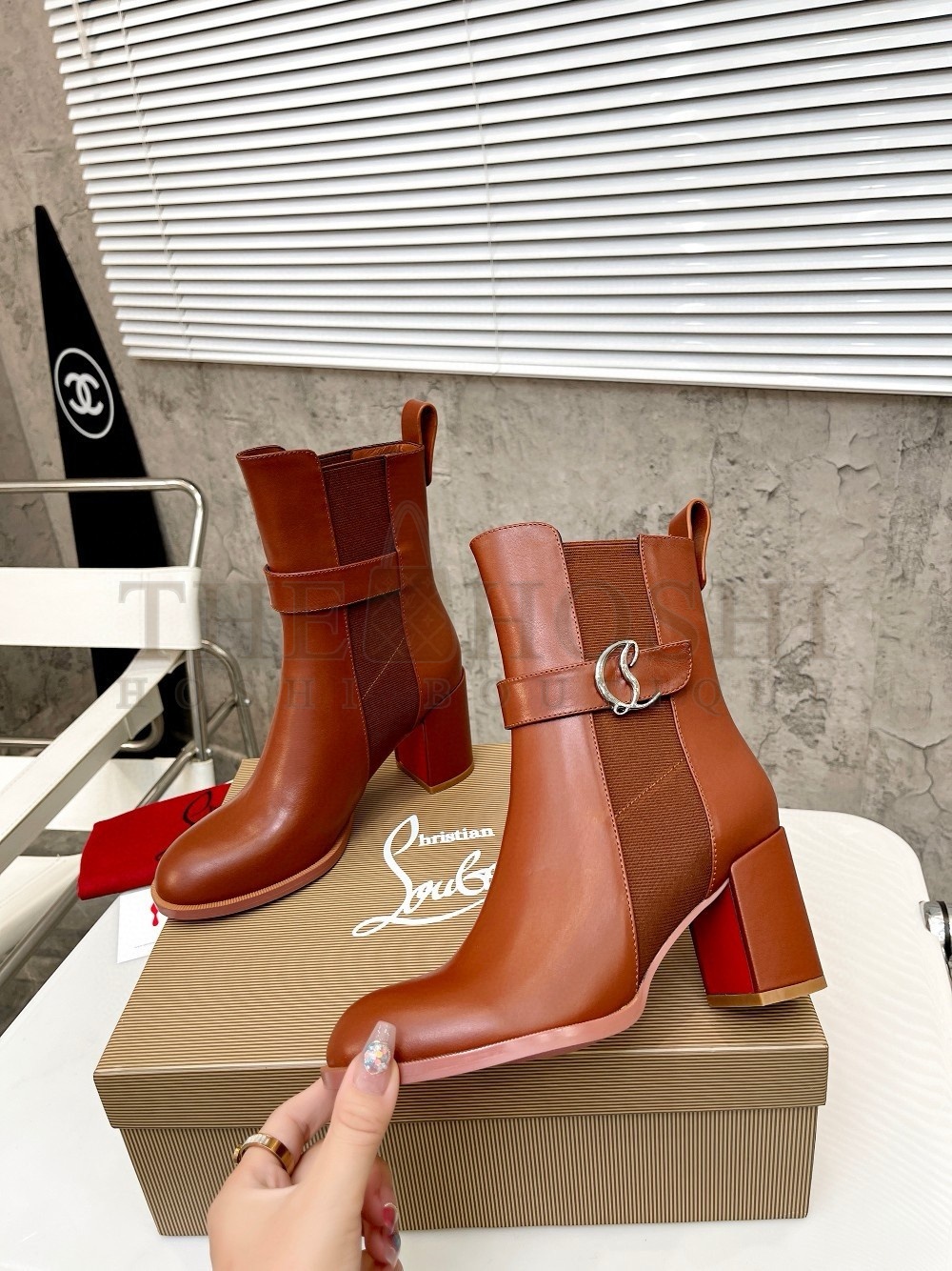 Chr1st1an Louboutin CL Chelsea Ankle Boots 70MM in Brown Leather Master Quality