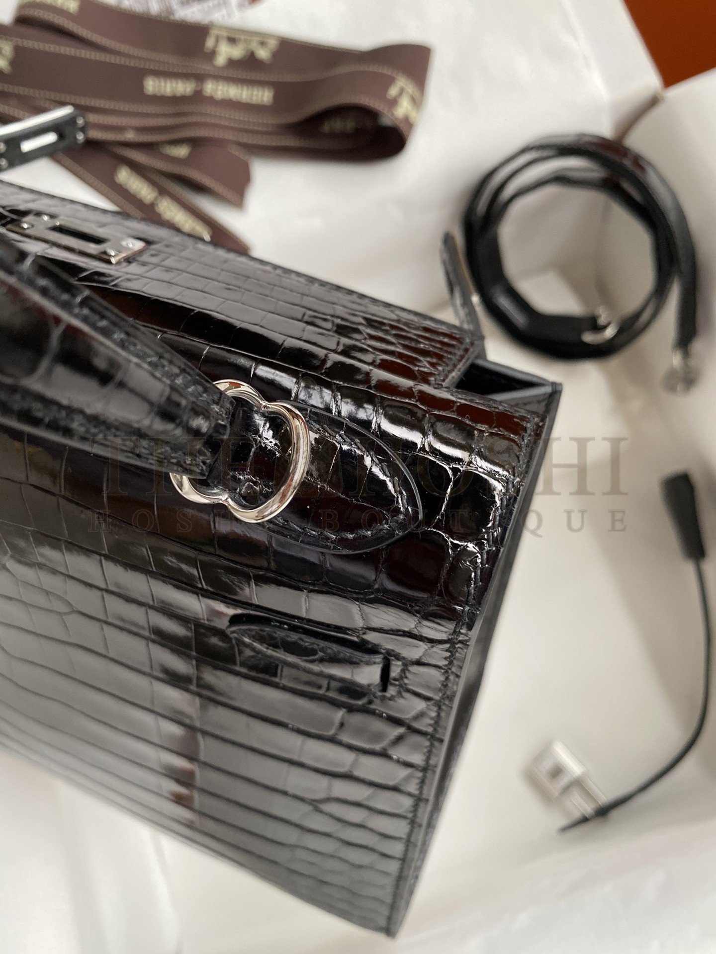 H**me5 Kelly Sellier 25 D1am0nd Bag In Black Crocodile Niloticus Shiny Skin Master Quality