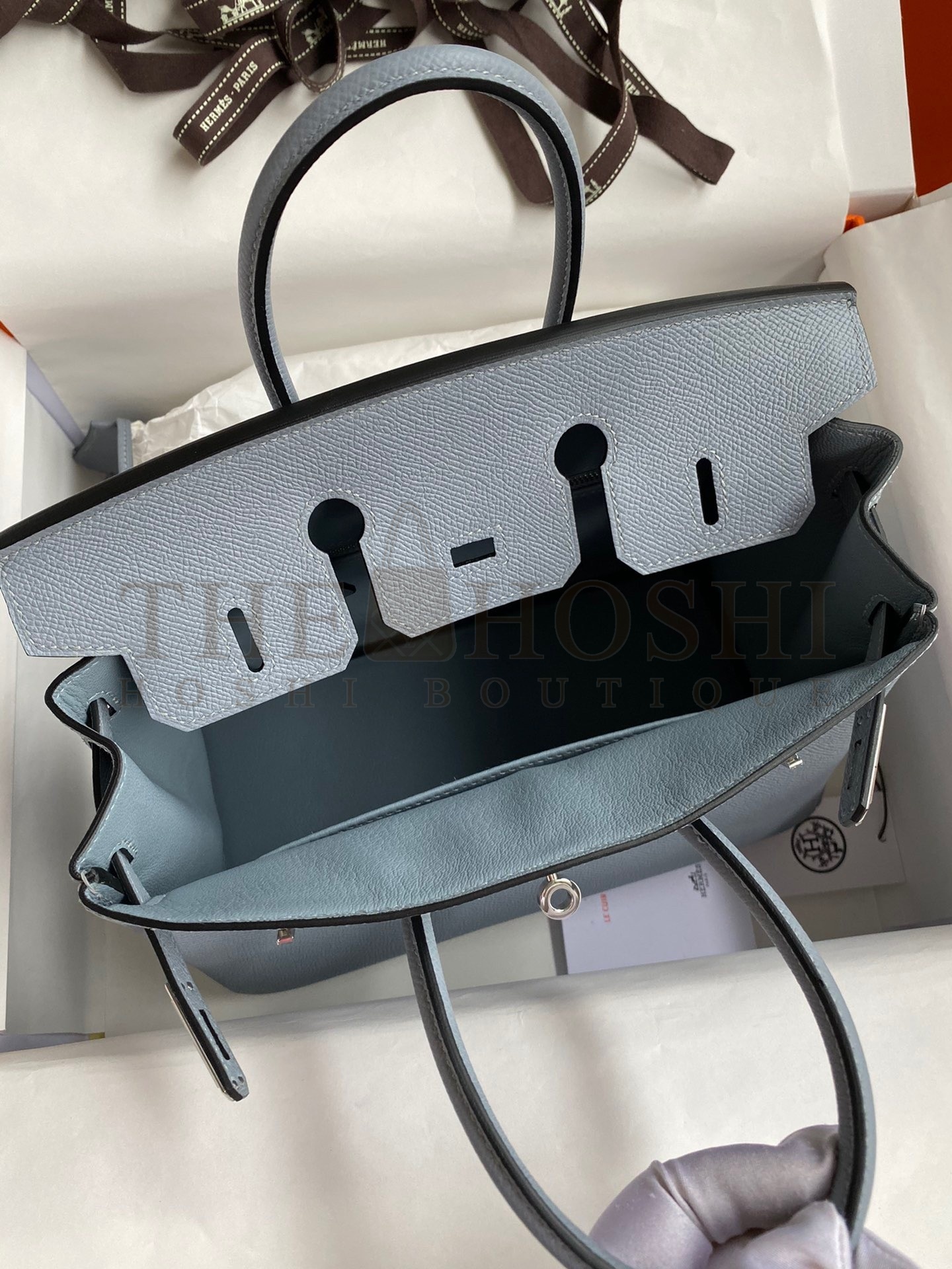 H**me5 Birkin 25 Retourne Handmade Bag In Blue Lin Epsom Calfskin Master Quality