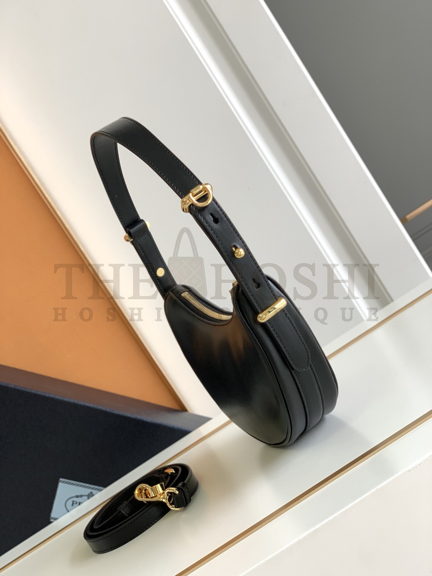 Pra*a Arque Mini Shoulder Bag in Black Leather Master Quality