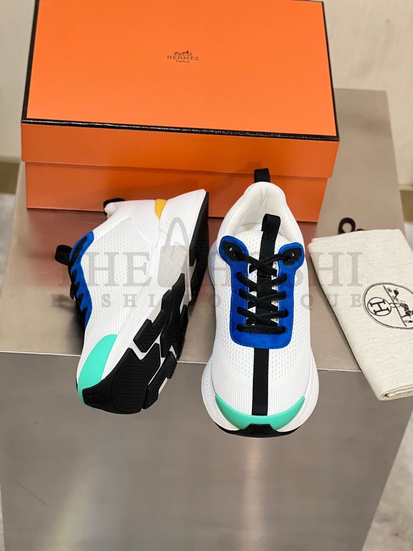 H**me5 Heros Sneakers in White Knit and Blue Suede Master Quality