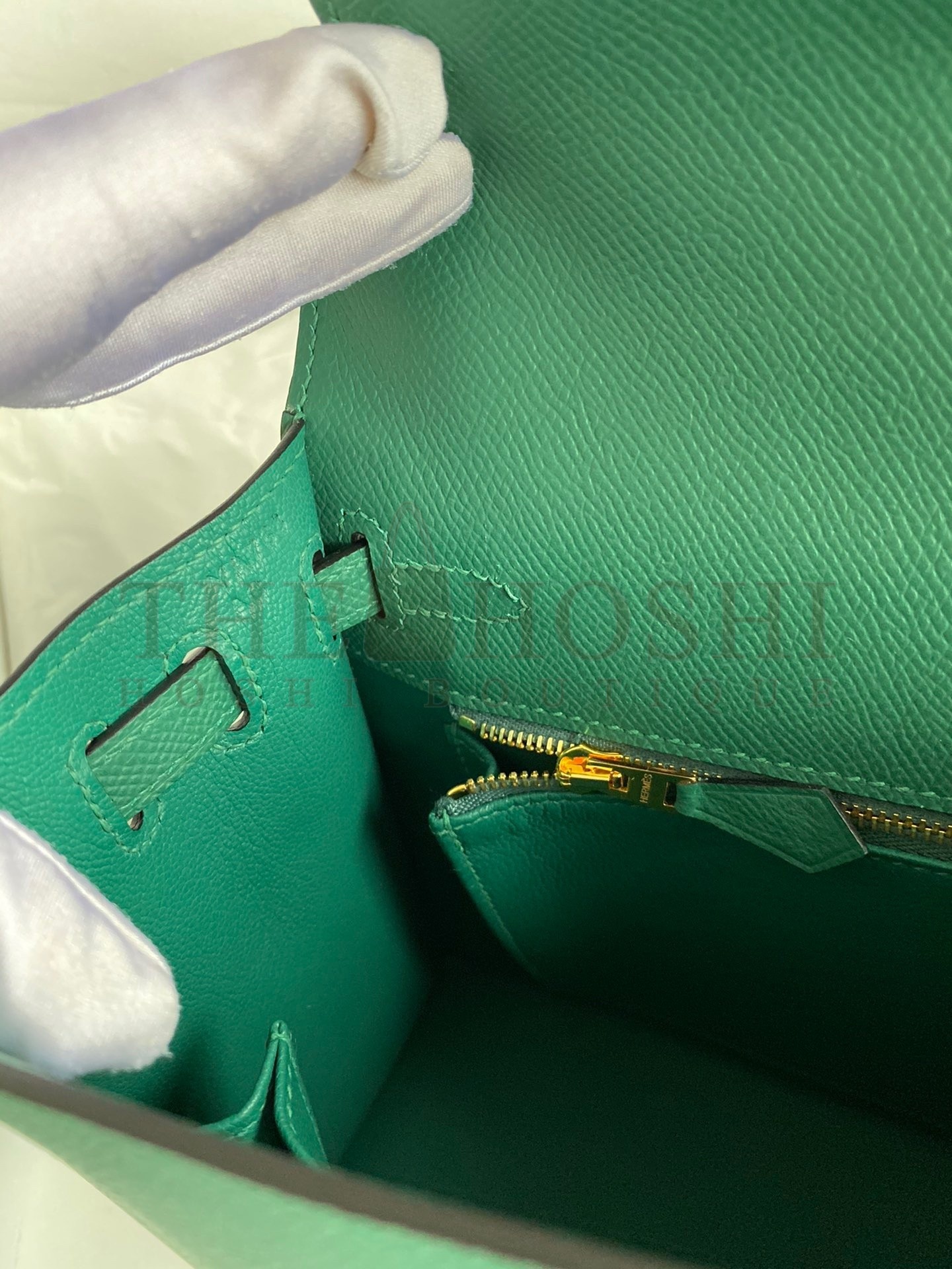 H**me5 Kelly Sellier 25 Handmade Bag In Malachite Epsom Calfskin Master Quality