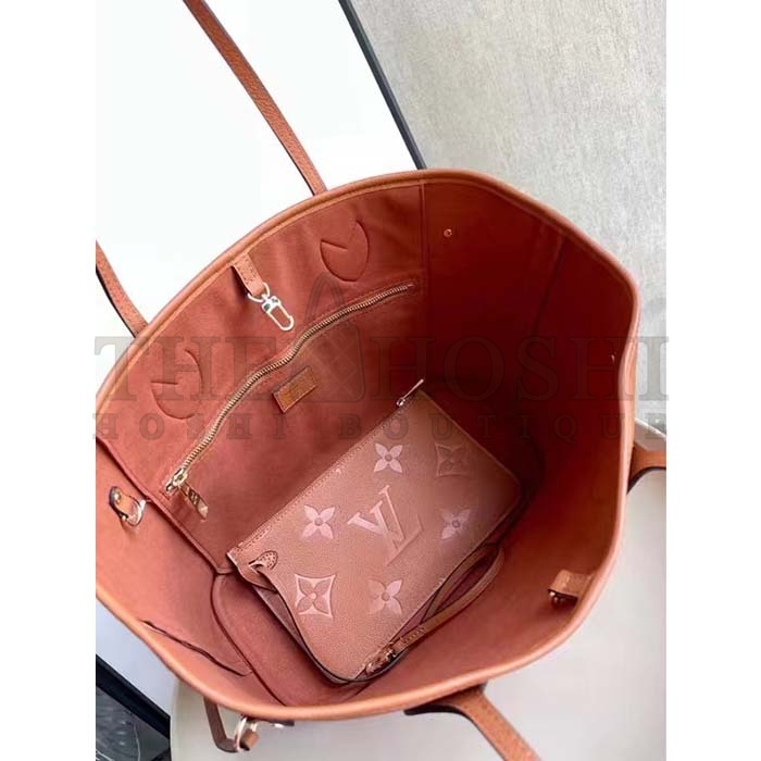 L0vis Vvtt0n LV Women Neverfull MM Tote Brown Embossed Cowhide Leather Master Quality