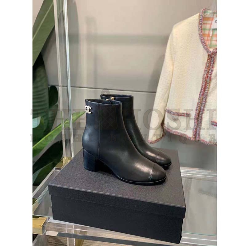 Ch**el Women Ankle Boots Calfskin Black 6.5 cm 2.6 in Heel Master Quality