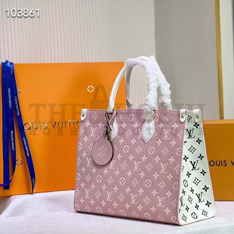 L0vis Vvtt0n LV Women OnTheGo MM Tote Bag Pink Printed Embossed Grained Cowhide Master Quality