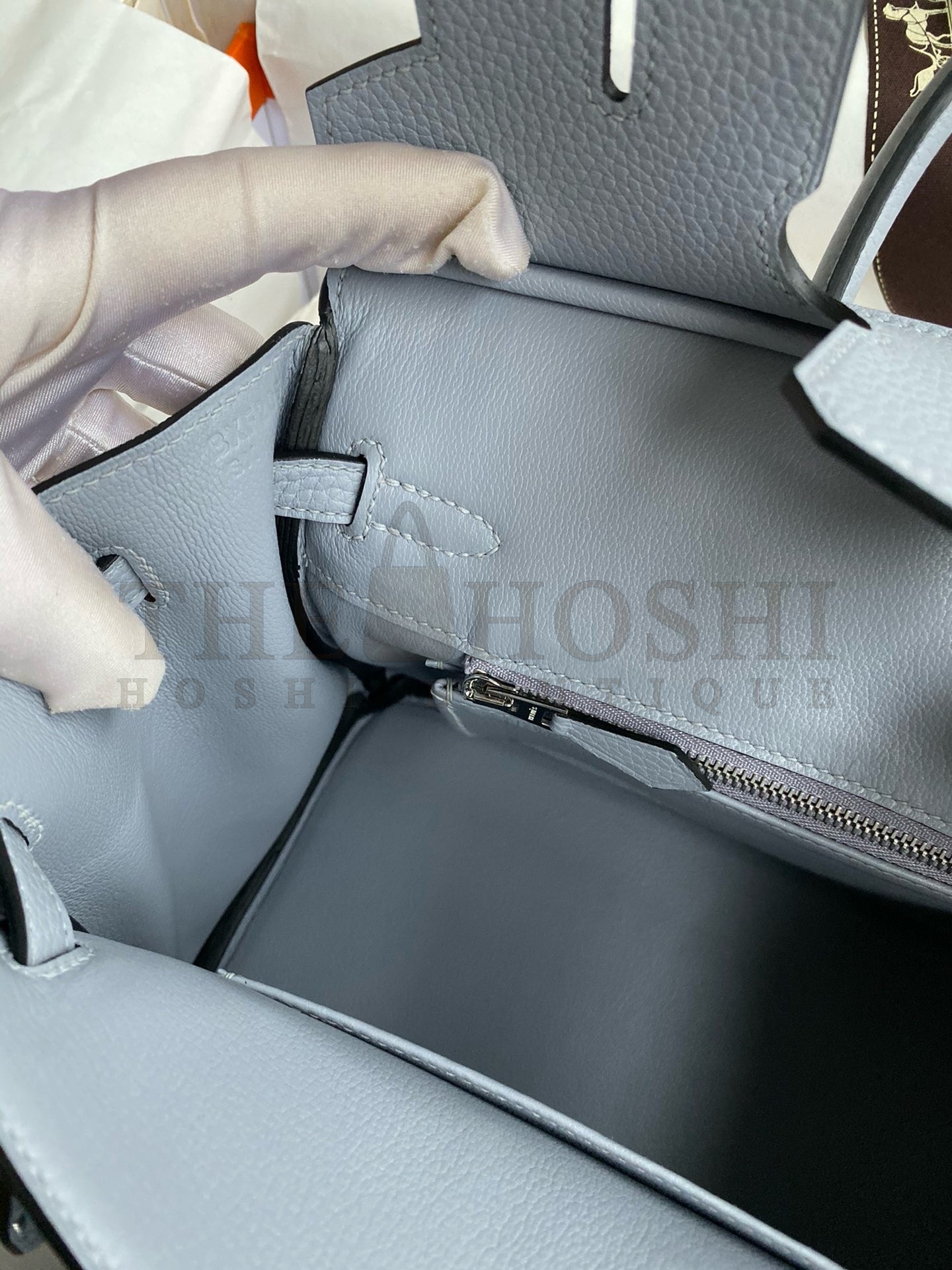 H**me5 Birkin 25 Retourne Handmade Bag In Blue Lin Clemence Leather Master Quality