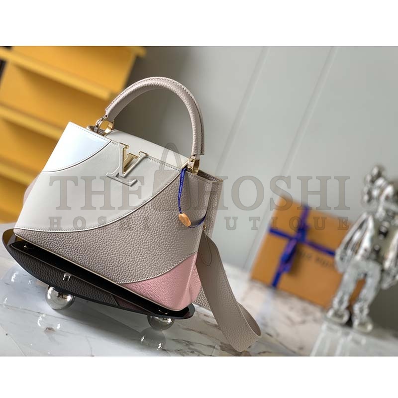 L0vis Vvtt0n LV Women Capucines BB Handbag Beige Taurillon Patent Leather Smooth Calfskin Master Quality