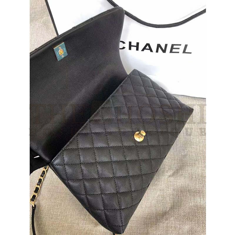 Ch**el Women Flap Bag with Top Handle in Grained Calfskin-Black Master Quality