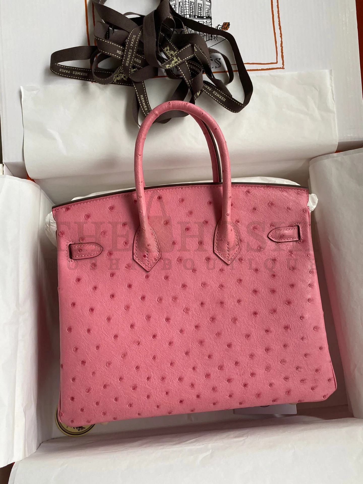 H**me5 Birkin 25 Retourne Handmade Bag In Pink Ostrich Leather Master Quality