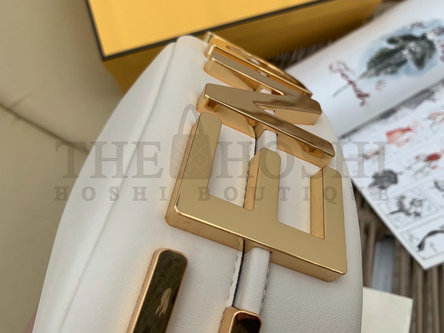 F**di F**digraphy Small Hobo Bag In White Leather Master Quality