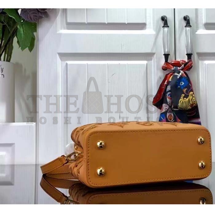 L0vis Vvtt0n LV Women Capucines Mini Handbag Saffron Yellow Calfskin Leather Cowhide Lining Master Quality