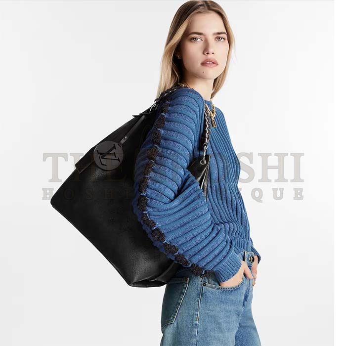 L0vis Vvtt0n LV Women Carmel Hobo Bag Black Mahina Perforated Calf Leather Master Quality