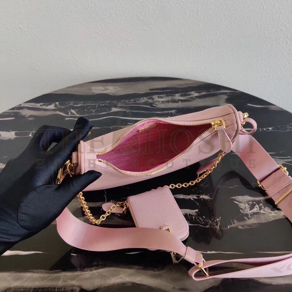 Pra*a Re-Edition 2005 Shoulder Bag In Pink Saffiano Leather Master Quality