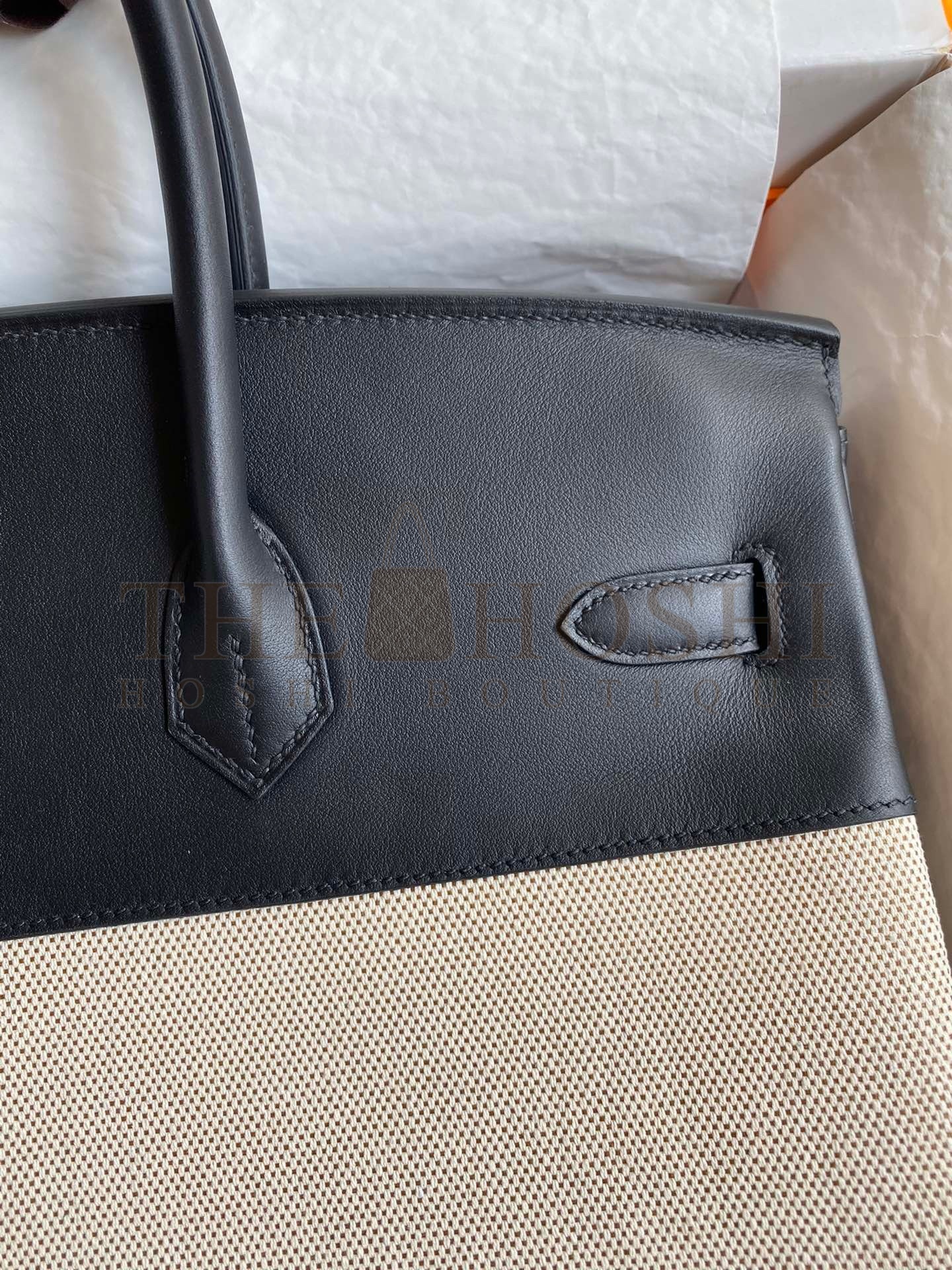 H**me5 Birkin 35 Handmade Bag In Toile &amp; Black Swift Leather Master Quality