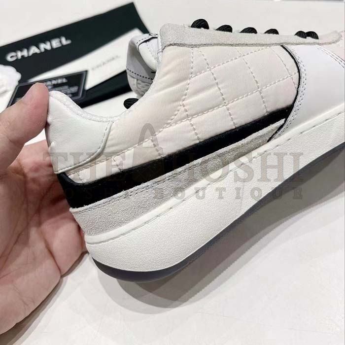 Ch**el Women CC Sneakers Fabric Suede Calfskin Calfskin White Light Gray Master Quality