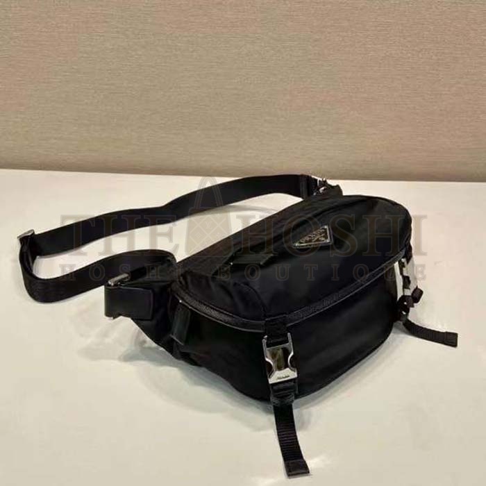 Pra*a Unisex Re-Nylon Saffiano Leather Shoulder Bag Black Fabric Master Quality