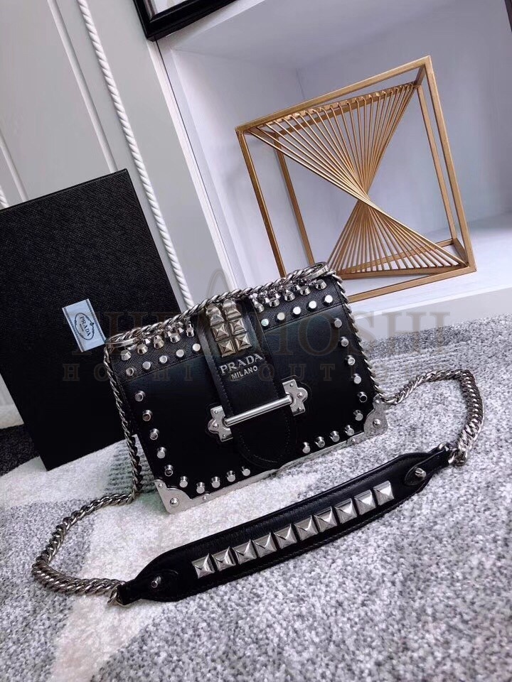 Pra*a Cahier Studded Leather Shoulder Bag Master Quality