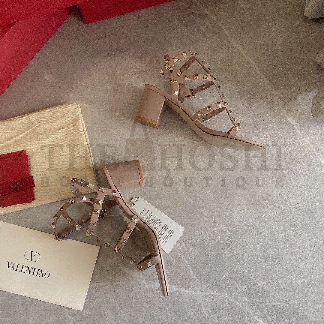 Va1e*ntin0 Rockstud Ankle Strap Sandals 60mm In Poudre Calfskin Master Quality