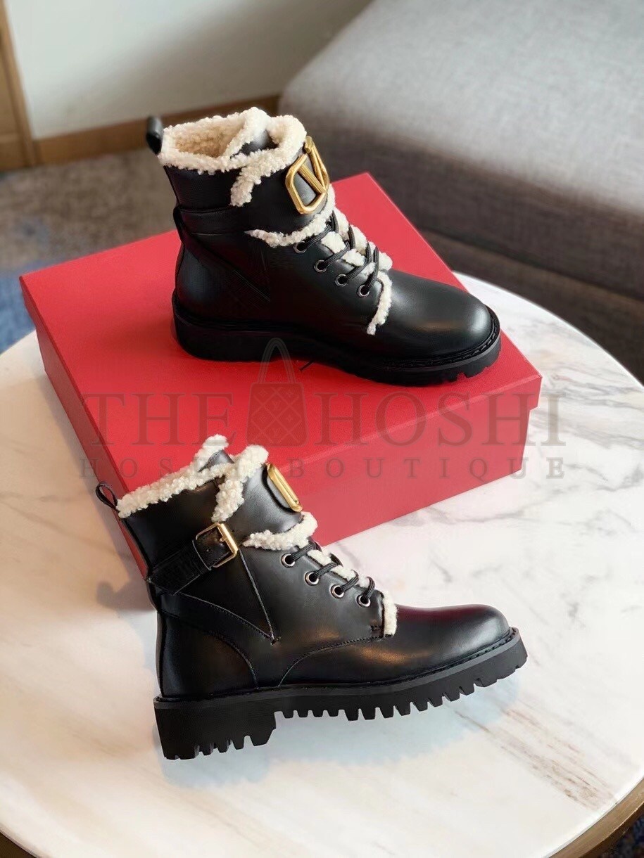 Va1e*ntin0 VLogo Combat Boots In Calfskin and Shearling Master Quality