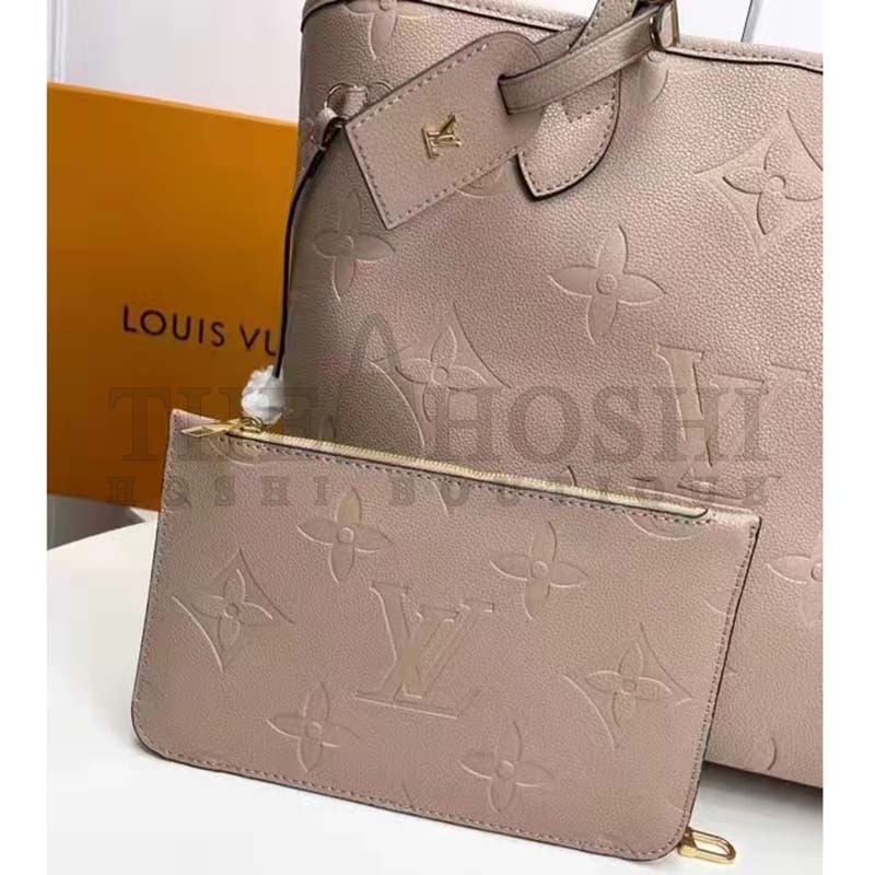 L0vis Vvtt0n LV Women Neverfull MM Tote Beige Embossed Cowhide Leather Master Quality