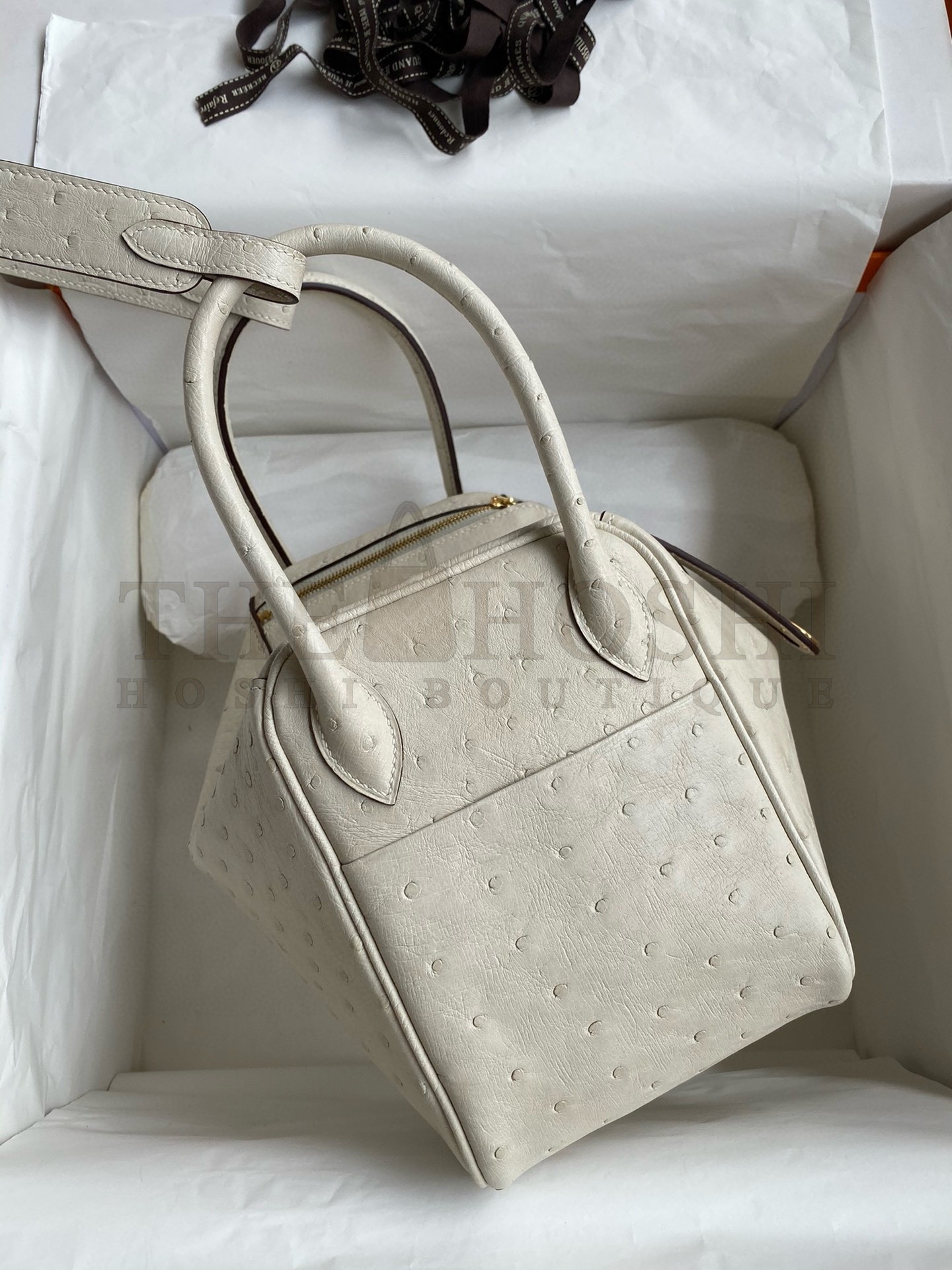 H**me5 Lindy 26 Handmade Bag In Craie Ostrich Leather Master Quality