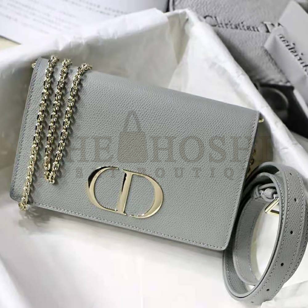 D10r Women 30 Montaigne 2-in-1 Pouch Stone Grained Calfskin-Silver Master Quality