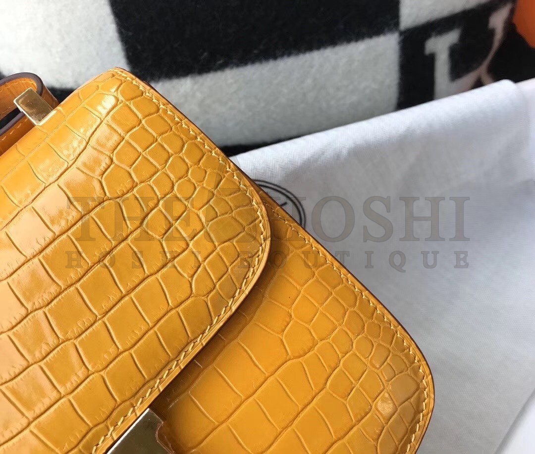 H**me5 Constance 24cm Bag In Yellow Embossed Crocodile Master Quality