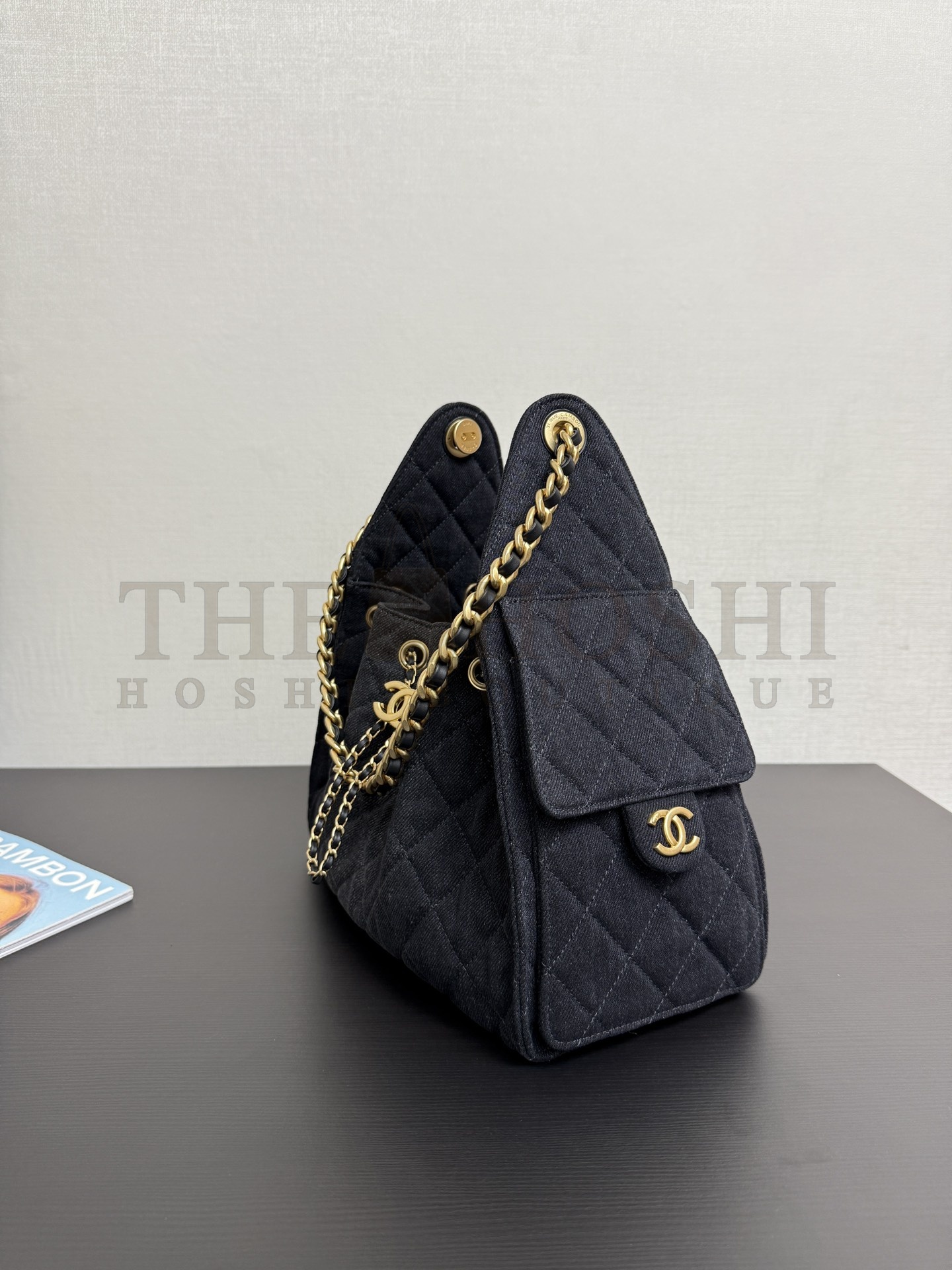 Ch**el 25C AS5631 Hobo Drawstring Bag Washed Denim with Gold Chain 22*12.5*20CM Master Quality