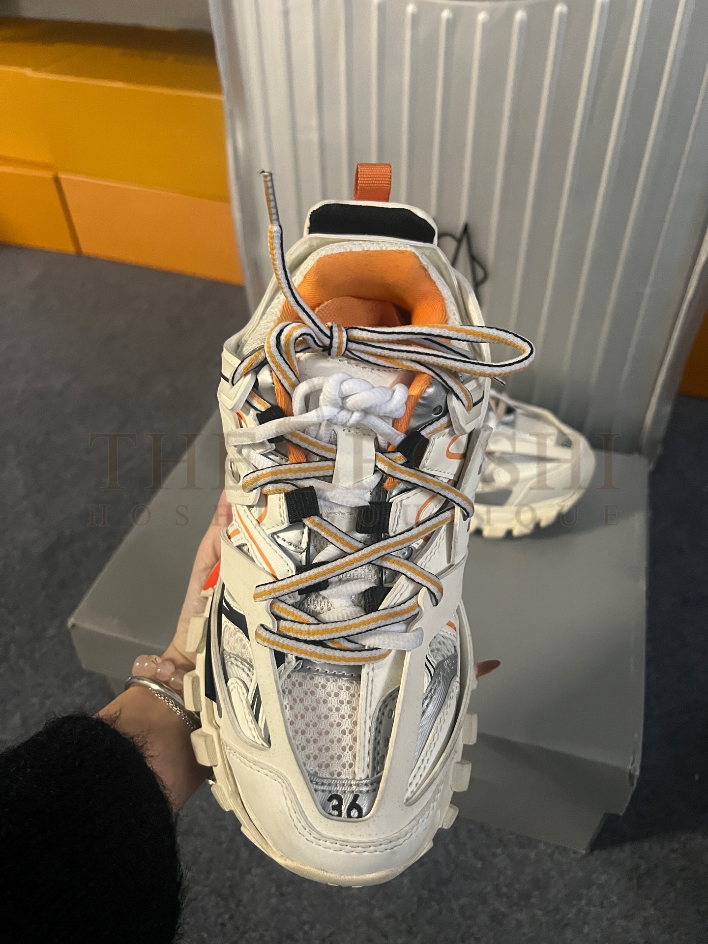 Ba1en*iaga Track 1.0 Sneakers – White Orange, Chunky Dad Shoes for Men and Women Master Quality