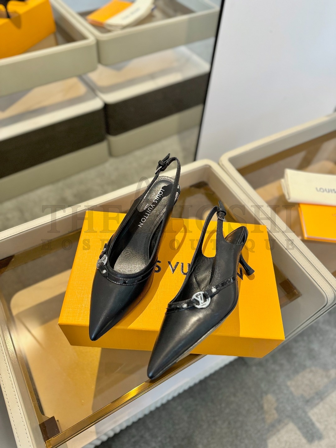 LV Slingback Heels Black Calfskin 5.5cm Master Quality