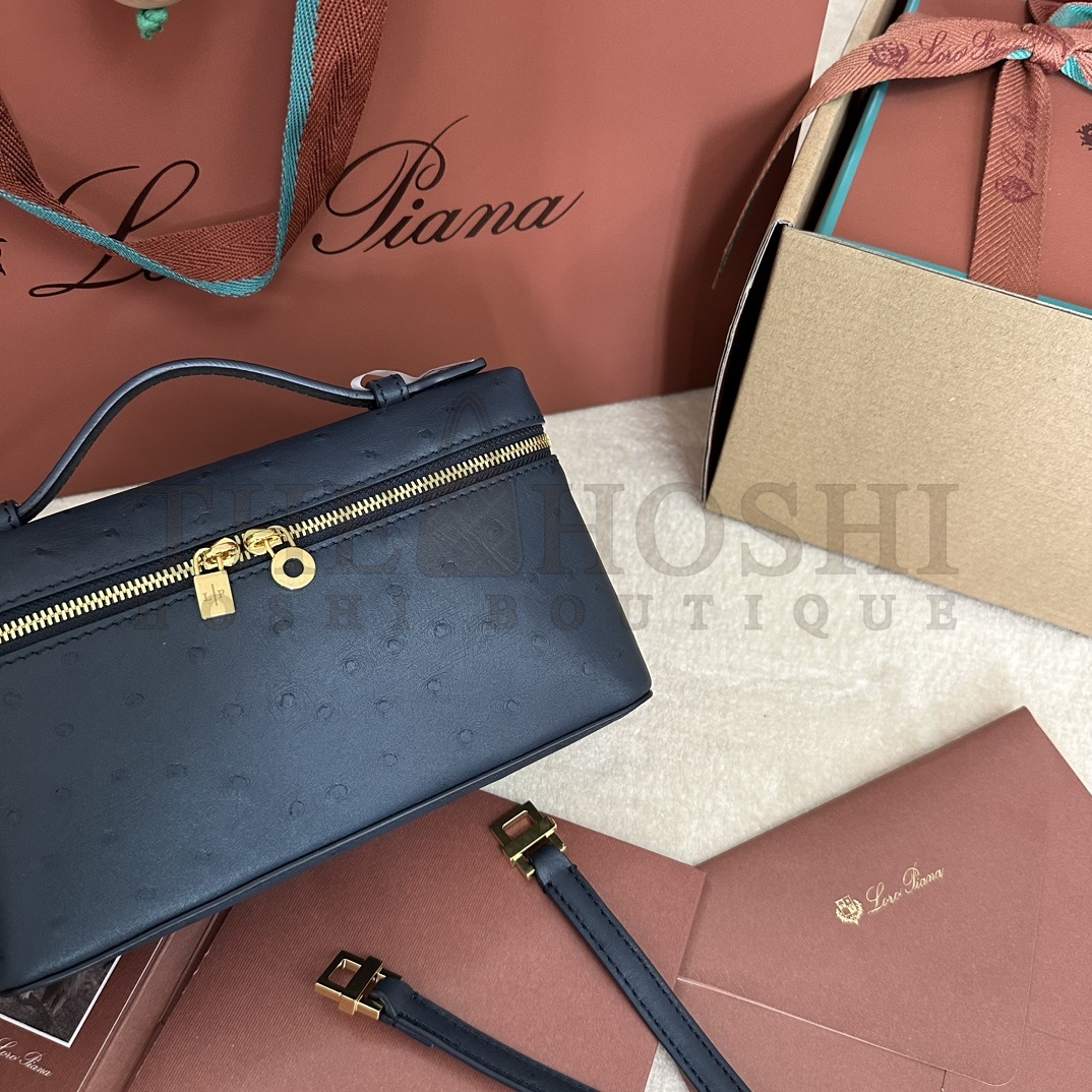 L0r0 P1ana LP L19 Extra Pocket Ostrich Leather Clutch Crossbody Bag 19x6.5x11cm Master Quality