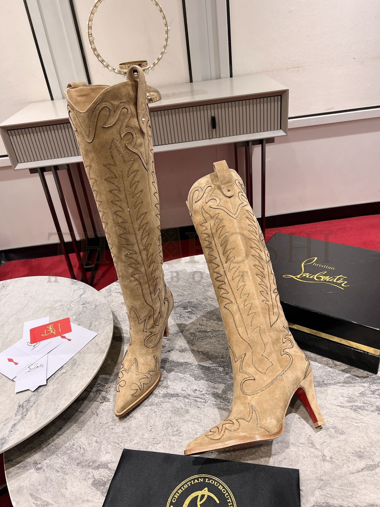 CL Santiabooty Classic Western Cowboy Boots Calfskin Denim 8.5cm Heel Master Quality