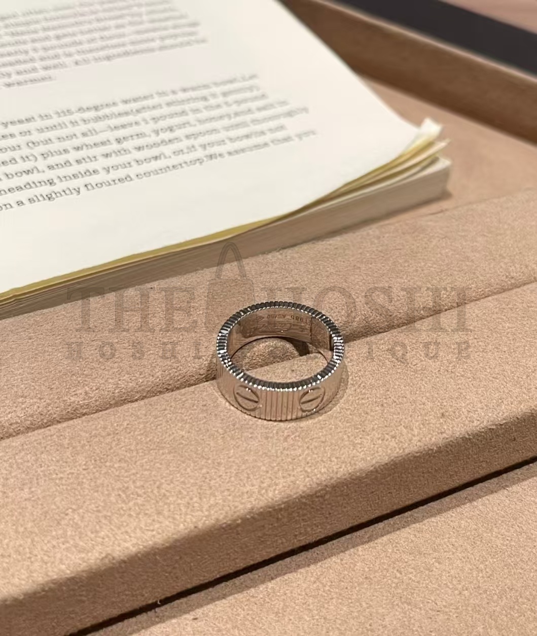 Ca*t1er Grille Design Ring, 18K White Gold, Unisex Couple Style, Silver Master Quality